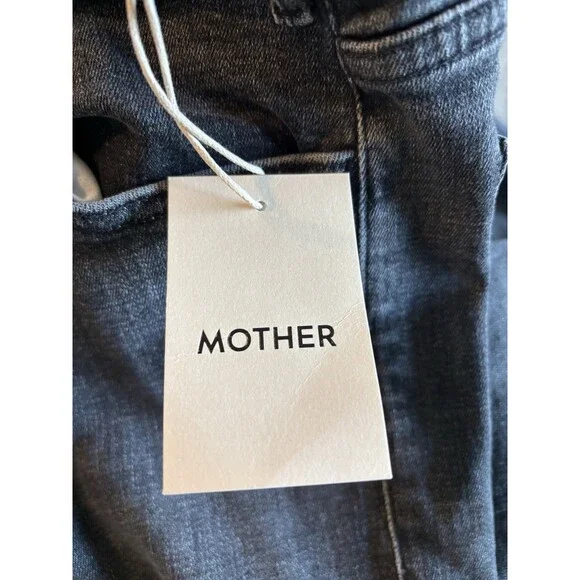 MOTHER The Hustler High Waist Fray Hem Ankle Bootcut Jeans Washed Black Size 31
